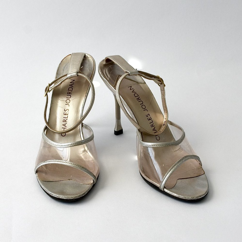 Vintage 90's CHARLES JOURDAN Platino Clear SANDALS 8
